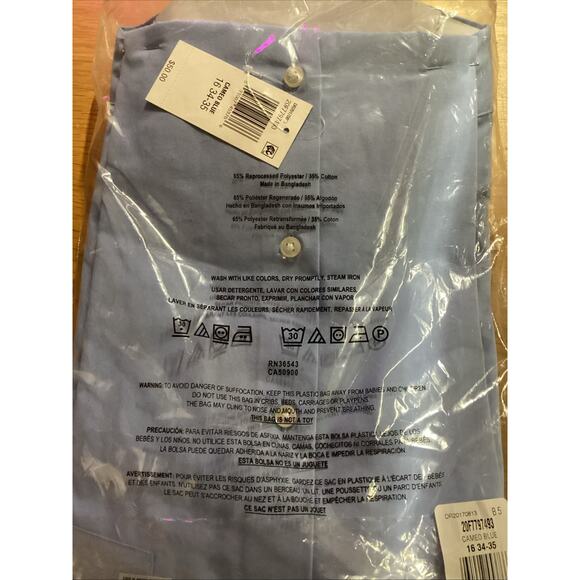 Van Heusen Wrinkle Free Poplin Wrinkle Free Button Up Size Large 34/35 Blue - Picture 5 of 7